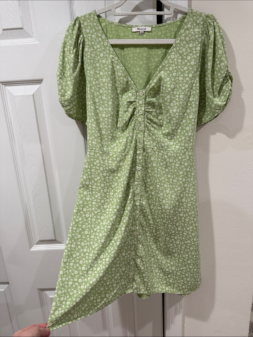 Madewell Light Green Floral Button-Front Mini Dress